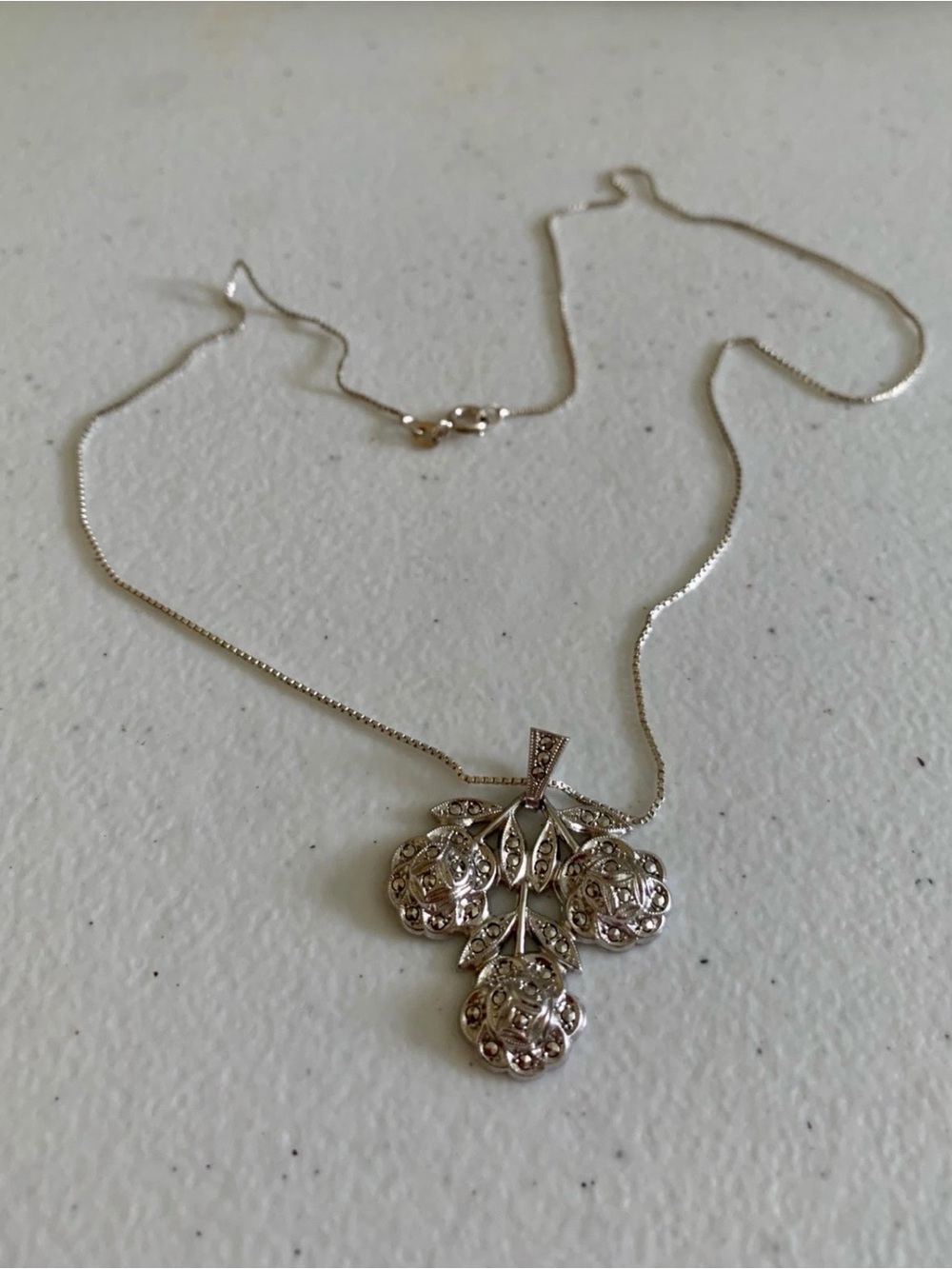 Delicate Silver Floral Pendant Necklace - White